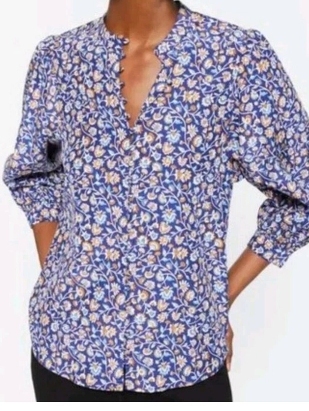 J McLaughlin Silk Cotton Blend Blouse Button-up Sherry's Secret Garden EUC Sz LG